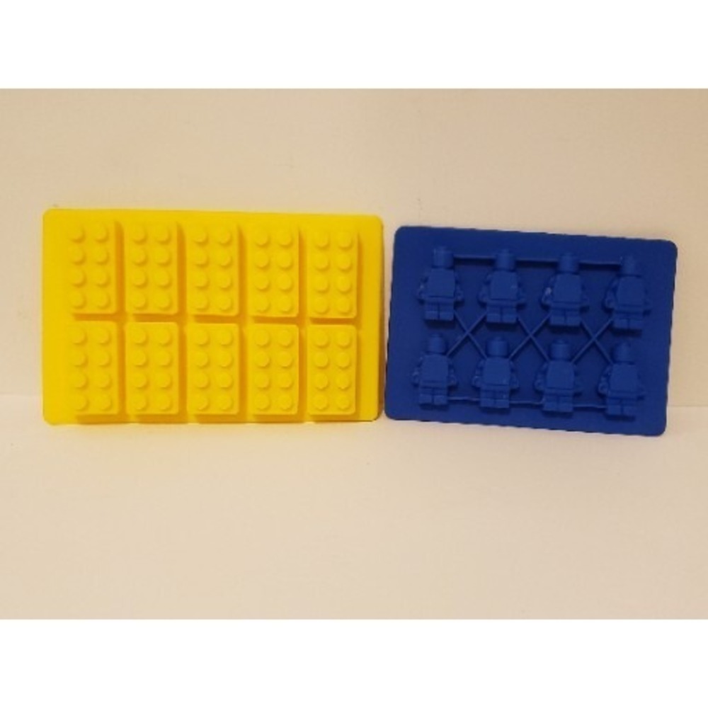 Lego Silicone Jello Molds Yellow Bricks And Blue Mini Figures Candy Ice Baking